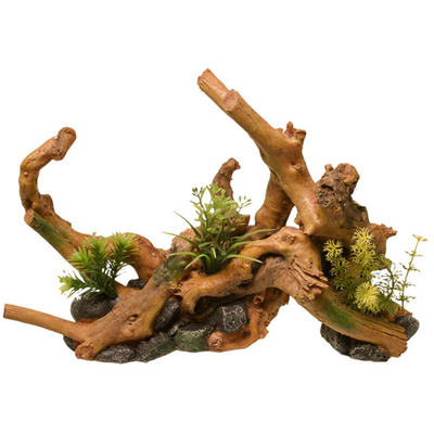 Blue Ribbon Exotic Environments Driftwood Centerpiece with plants aquarium ornament
