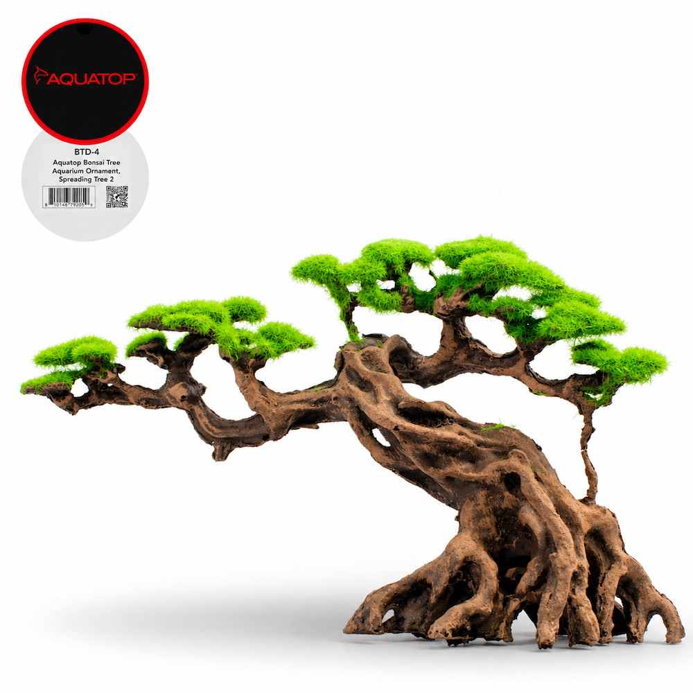 Aquatop Bonsai Tree ornament, Spreading Tree, a low wide bonsai with branches cascading over the substrate
