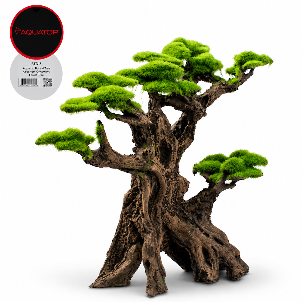Aquatop Bonsai Tree ornament, Forest Tree, two intertwined trunks from a shared root base with twin canopies