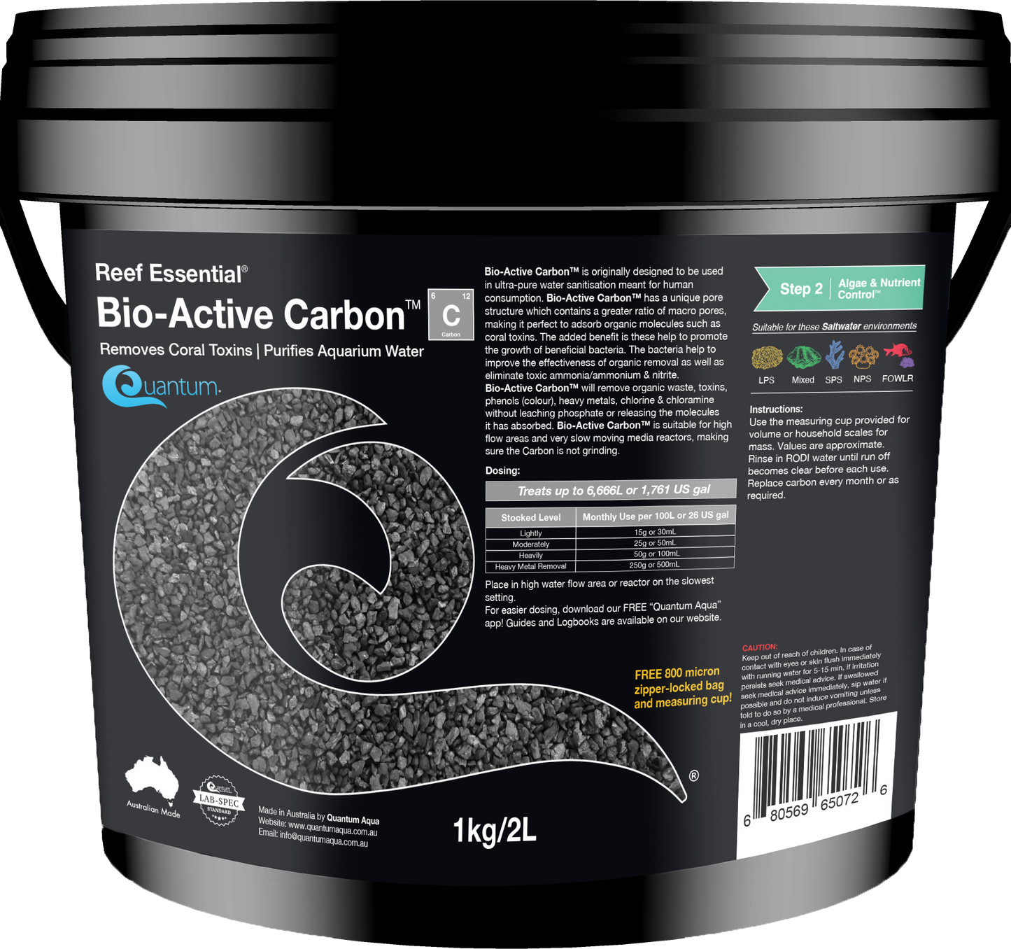 Quantum Bio-Active Carbon 1kg bucket, reef and marine activated carbon filter media