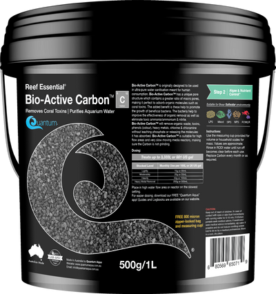 Quantum Bio-Active Carbon 500g bucket, premium reef and marine activated carbon filter media
