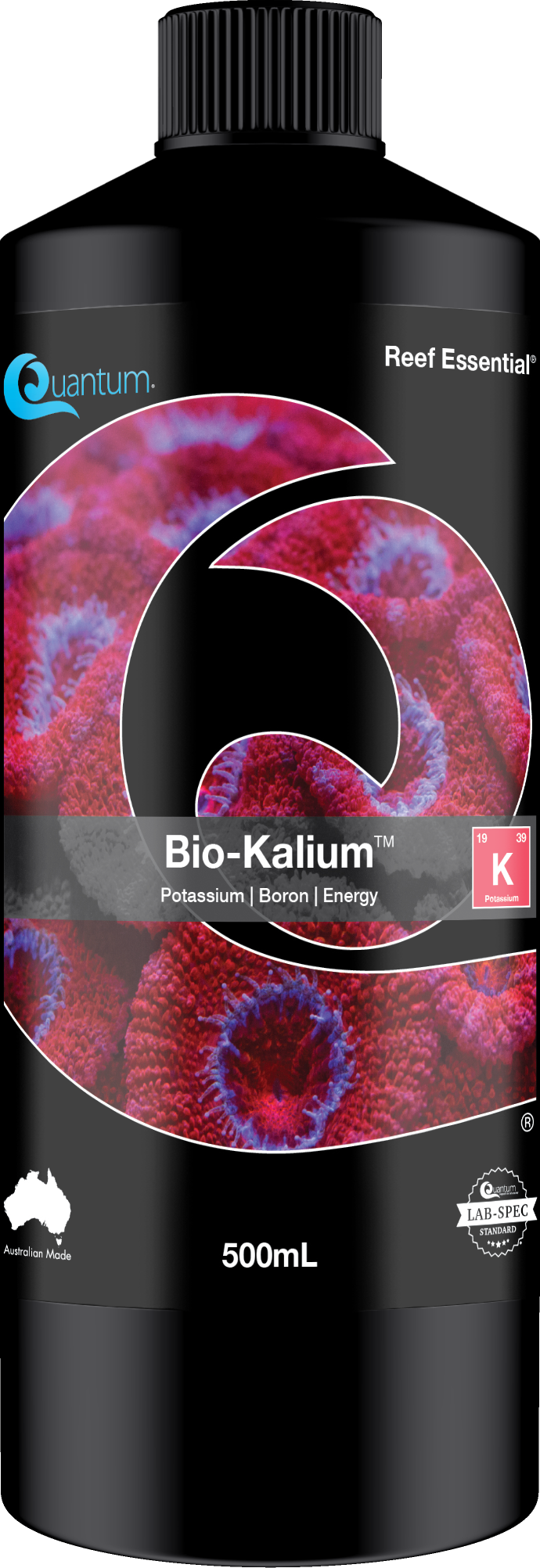 Quantum Bio-Kalium reef supplement label - complexed potassium and boron for red coral color