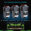 Aquatop CF MKII canister filter lineup: CF-300, CF-400 UV, and CF-500 UV over a planted aquarium