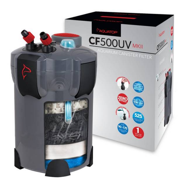 Aquatop CF500 UV MKII canister filter with box, 525 GPH for large aquariums