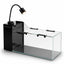 Aquatop AquaFin 5 Gallon desktop aquarium, front three-quarter view with the gooseneck LED fitted