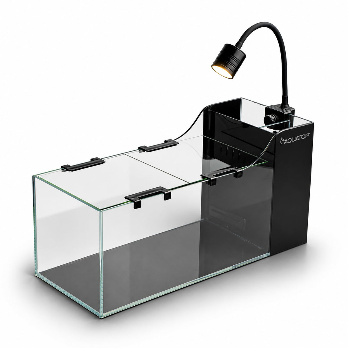 AquaFin 5 Gallon from the opposite angle, showing the full run of panoramic glass