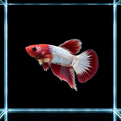 WYSIWYG photo of this exact Hellboy male betta (Betta splendens), red face and fins, silver-white metallic body