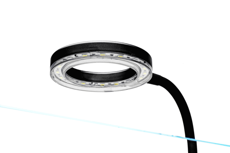 Animation of the clip-on LED ring switching between its white LEDs and its blue and red LEDs
