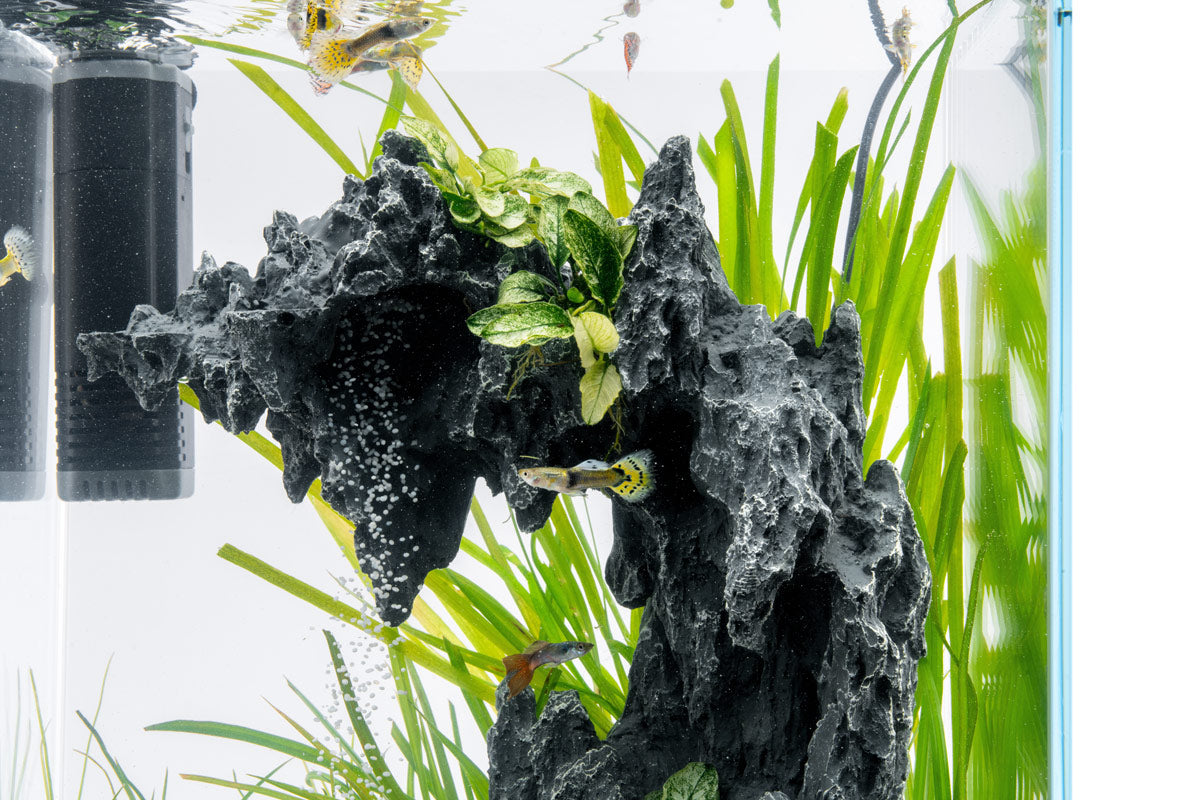 Close up of the C1 resin rock with plants growing around it
