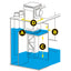Klir Di-4 sump requirements diagram showing filter sock tray, water level, clearance below tray and lid opening