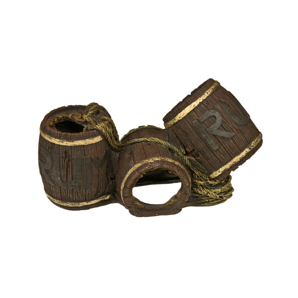 Blue Ribbon Rum Barrel Swim-Through, three cast resin rum barrels with a swim-through hole and an open-top cave