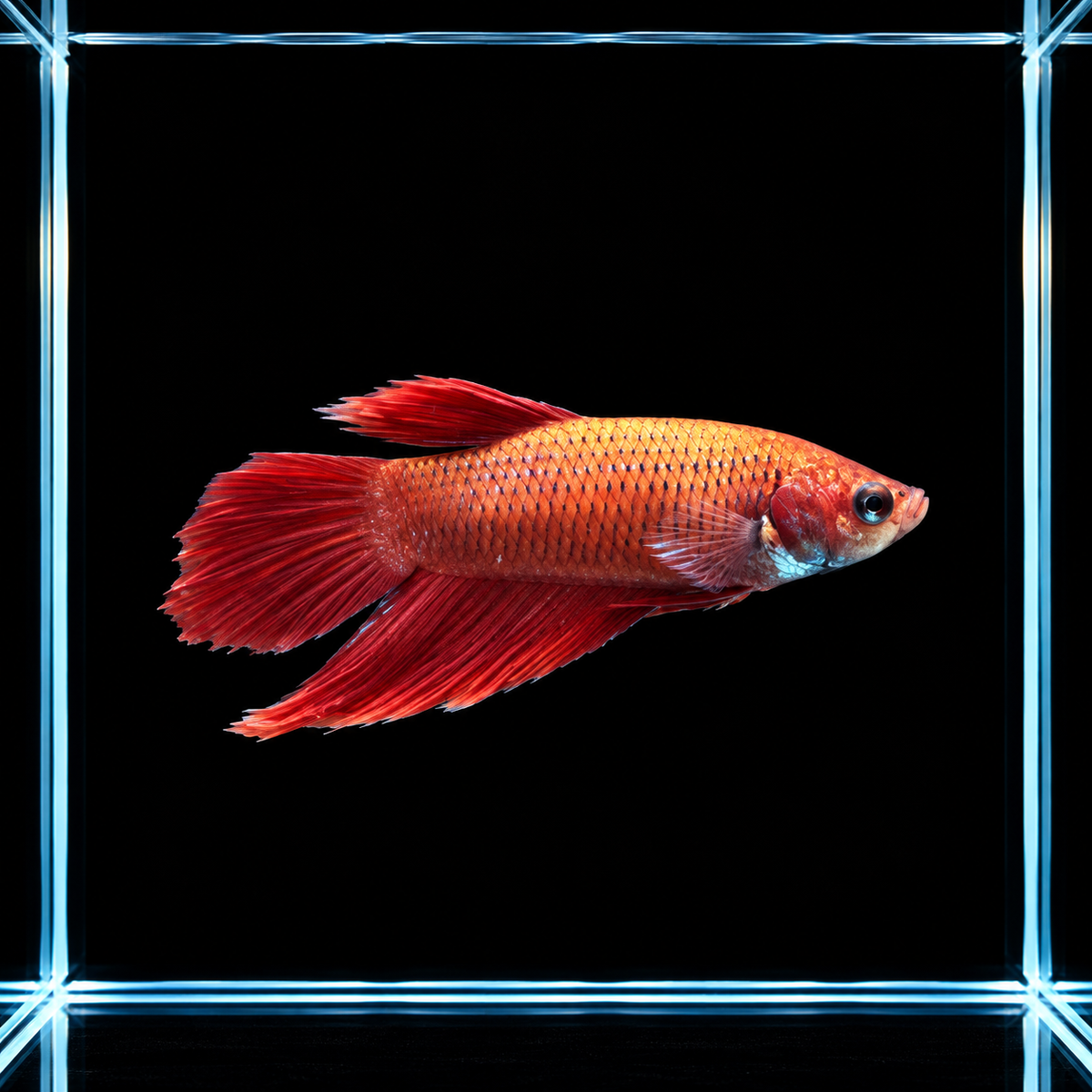 WYSIWYG photo of this exact red alien male betta (Betta sp.), red body and fins with metallic scaling