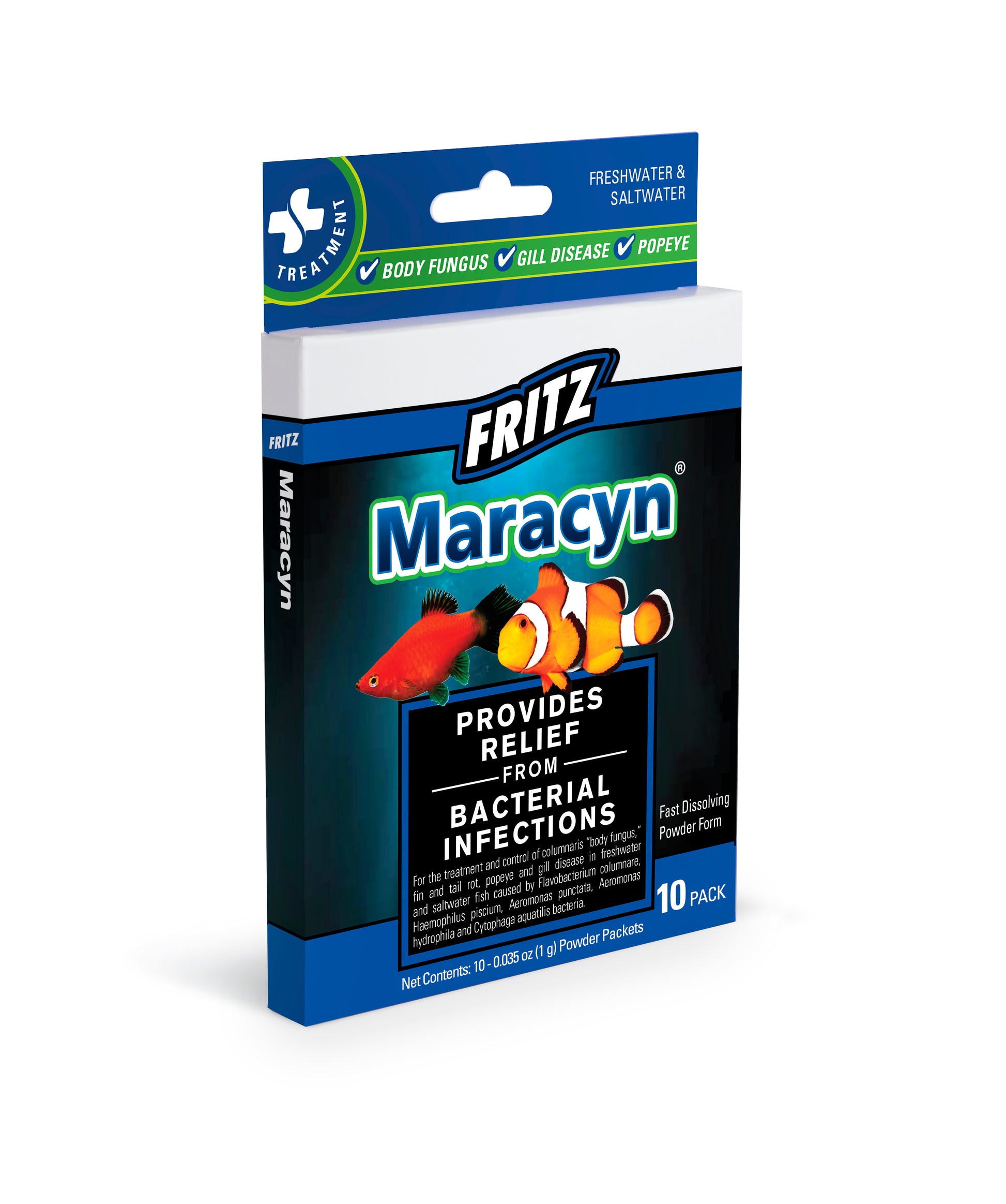 Fritz Maracyn erythromycin antibiotic 10 count box, fish medication for bacterial infections