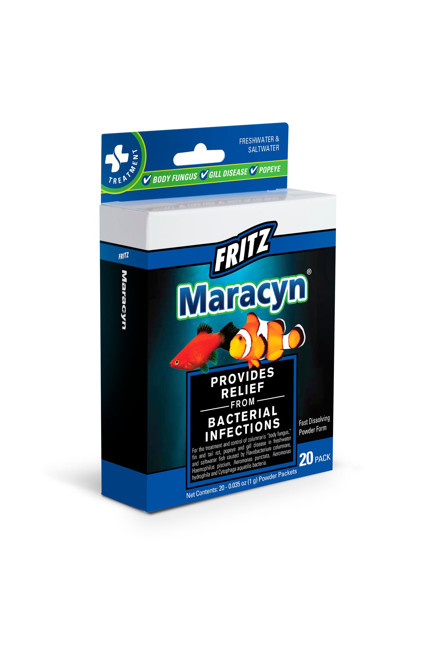Fritz Maracyn erythromycin antibiotic 20 count box, fish medication for bacterial infections