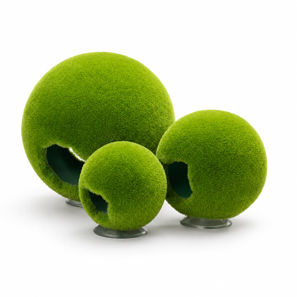 Aquatop Moss Ball Safe House, all three sizes side by side on their suction cup mounts
