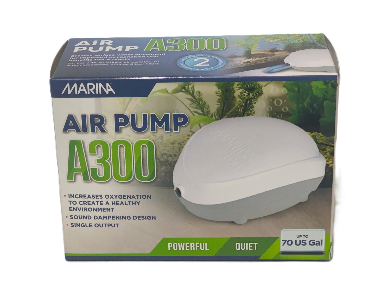 Marina A300 white aquarium air pump, single output, up to 70 gallons