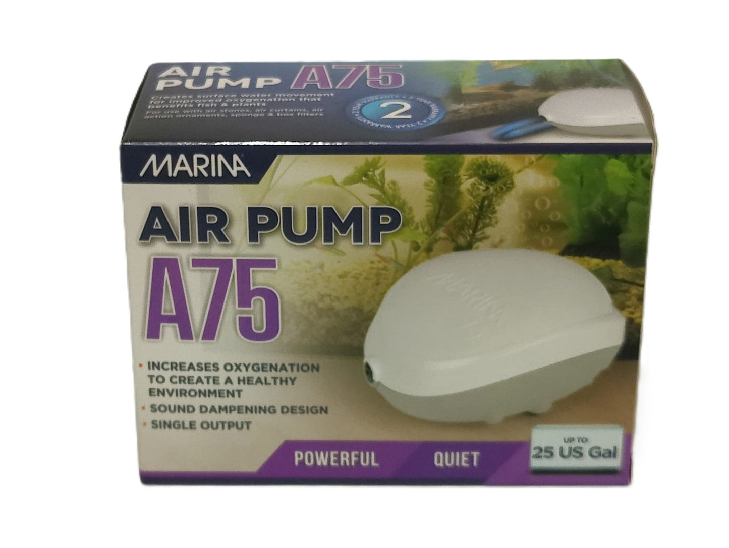 Marina A75 white aquarium air pump, single output, up to 25 gallons