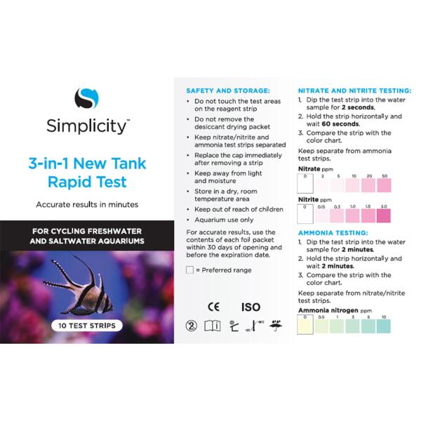Simplicity 3-in-1 New Tank Rapid Test instructions and color chart