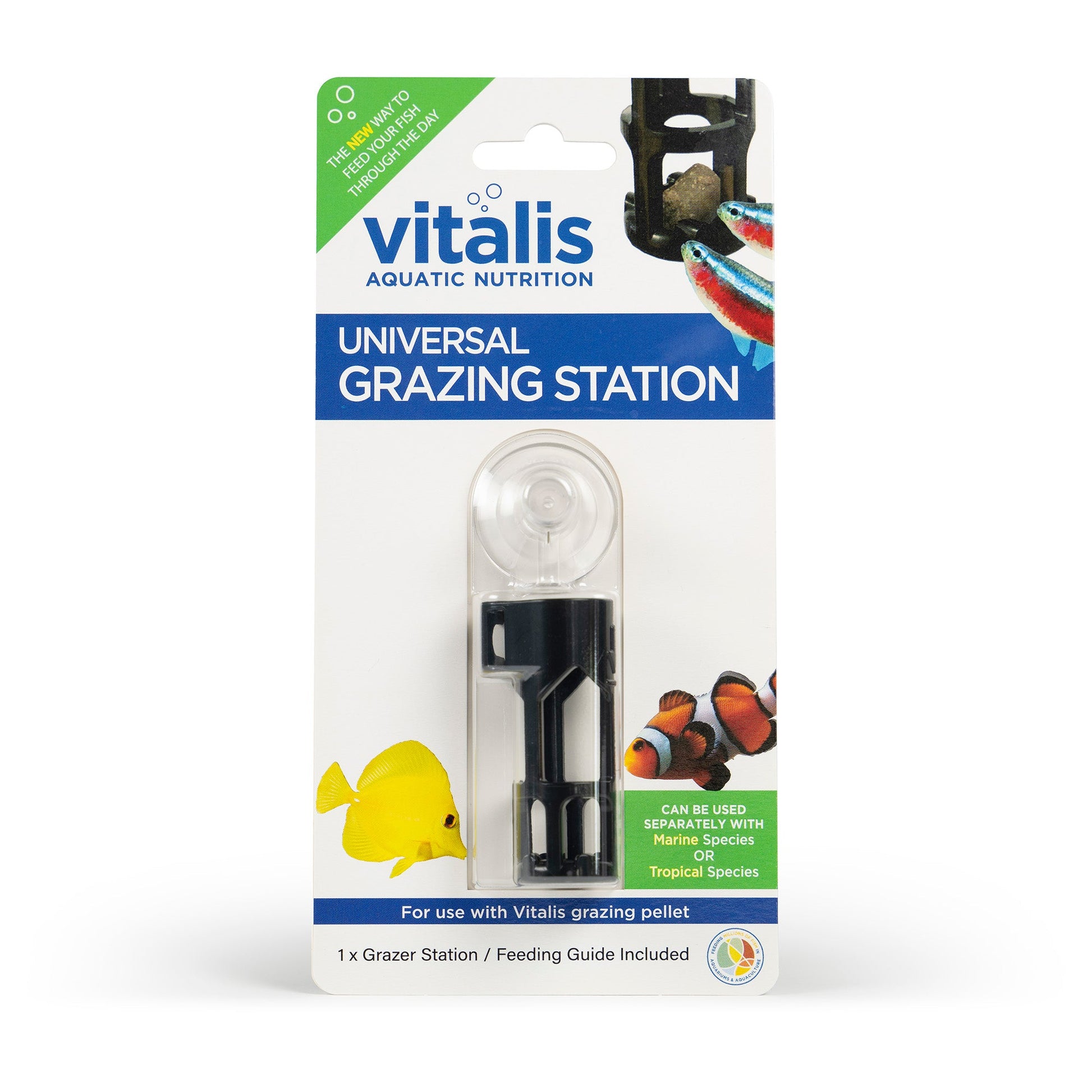 Vitalis Universal Grazing Station - side-mounted feeding station for 8mm grazing pellets in marine and tropical aquariums
