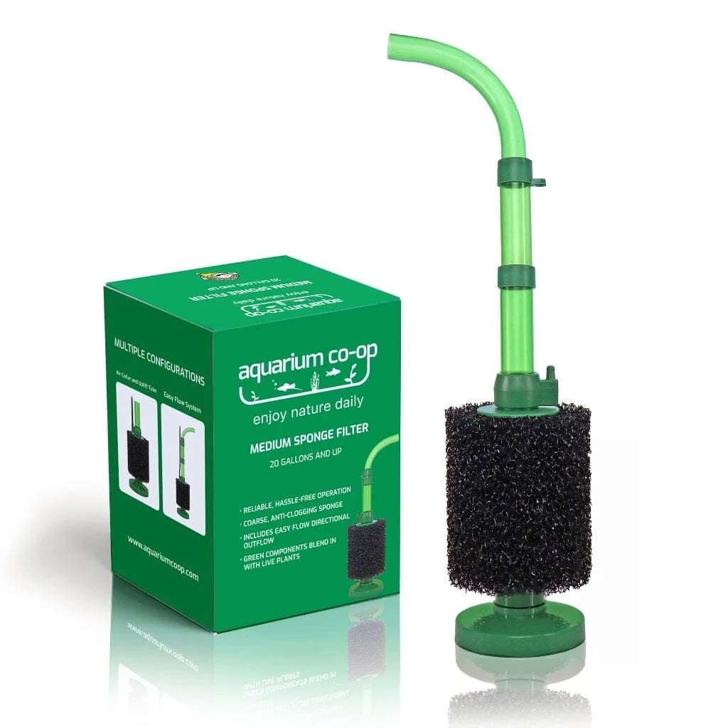 Aquarium Co-Op Green Easy Flow Sponge Filter coarse, assembled with the uplift tube and air collar