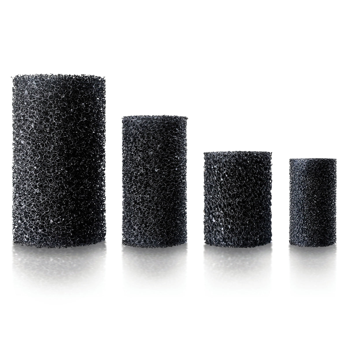 Aquarium Co-Op pre-filter sponges, all sizes shown side by side