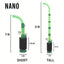 Green Easy Flow Sponge Filter, Nano, dimension diagram with the short and tall uplift tube settings