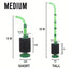 Green Easy Flow Sponge Filter, Medium, dimension diagram with the short and tall uplift tube settings