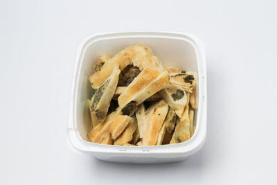 Pro Salt IQF Select Clam Strips, open tub of individually frozen clam strips