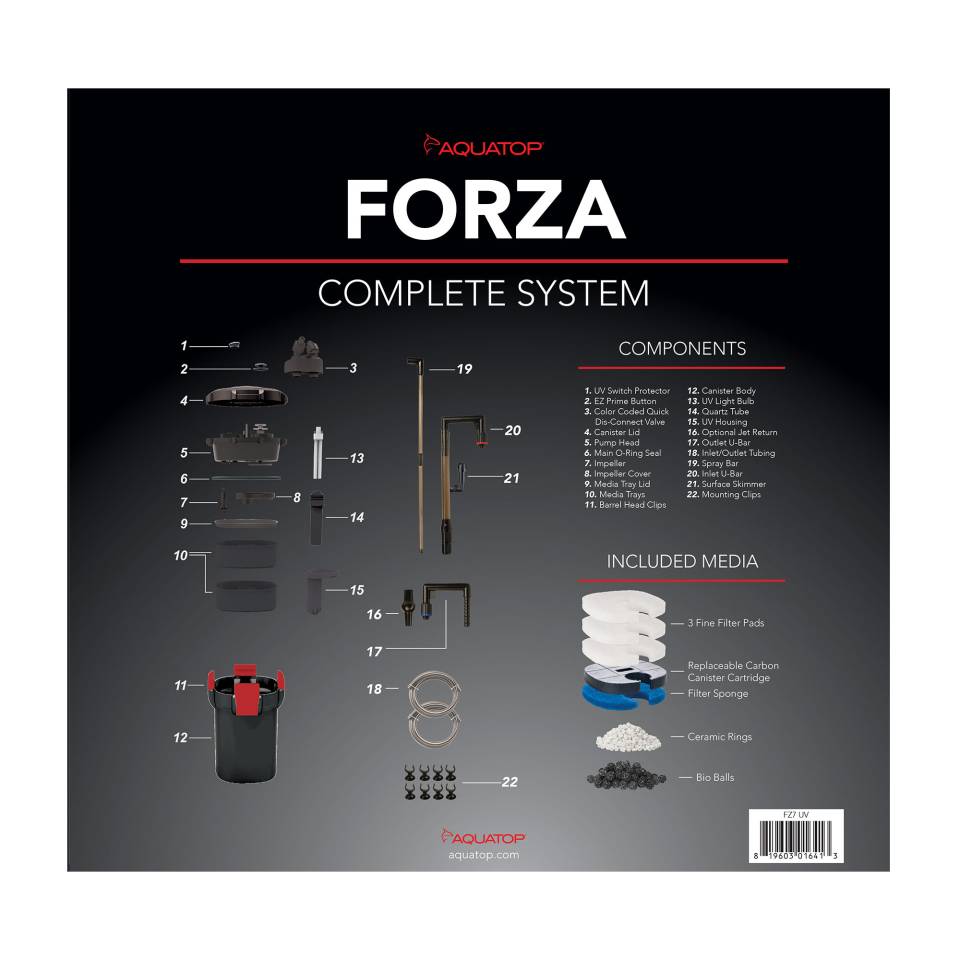 Aquatop Forza complete system diagram showing components and included filter media