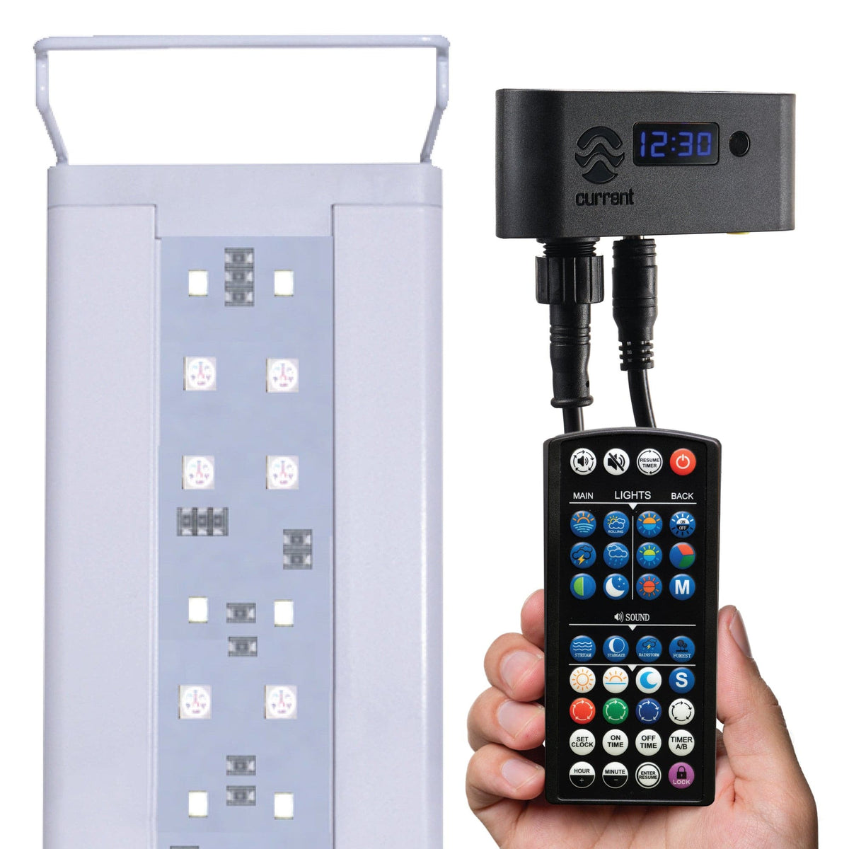 SereneSun RGB+W LED light with 24-hour timer controller and wireless remote