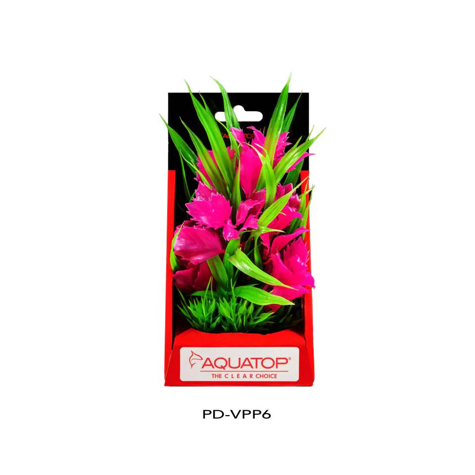 Aquatop Vibrant Passion Pink 6 inch artificial aquarium plant in its package