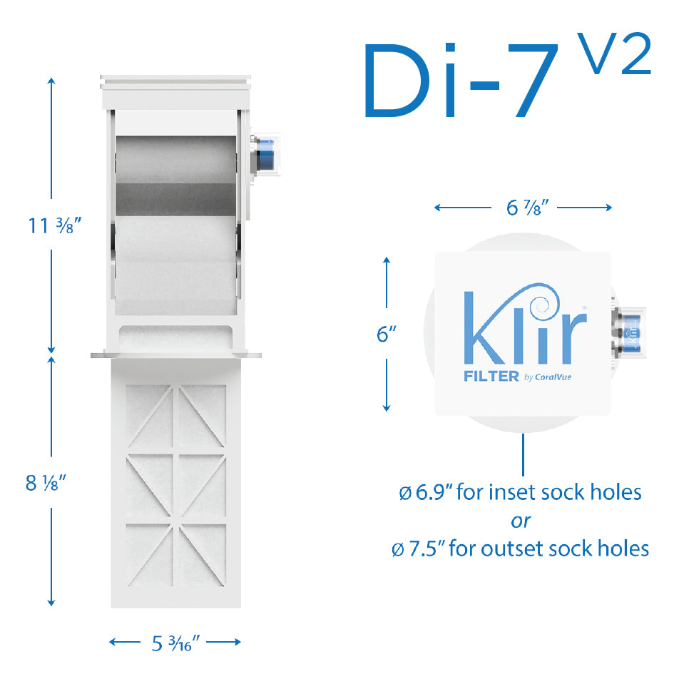 Klir Di-7 V2 dimensions diagram for 7 inch sump sock trays