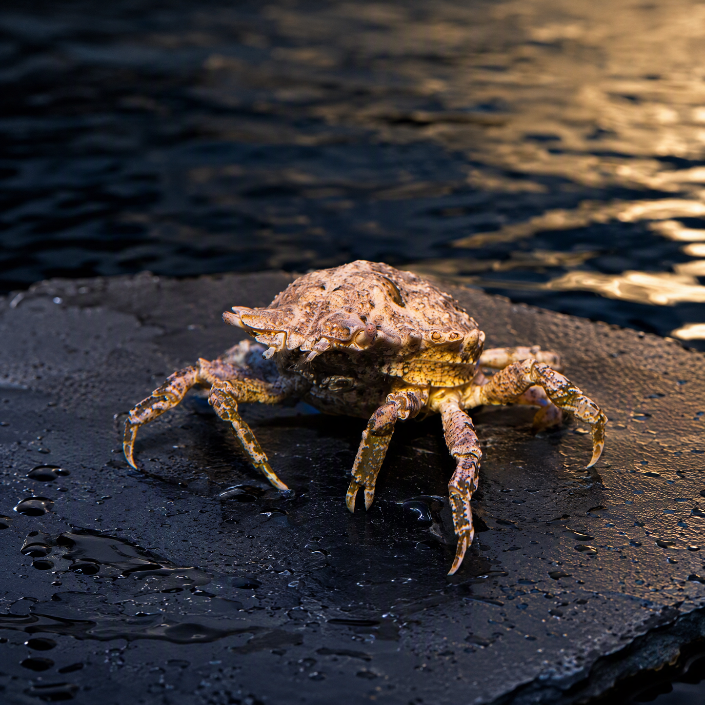 Pitho Crab (Pitho sp.) reef safe saltwater cleanup crew crab with mottled tan carapace on live rock
