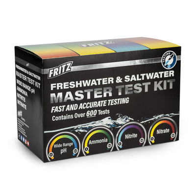 Fritz Freshwater & Saltwater Master Test Kit box with wide range pH, ammonia, nitrite and nitrate tests