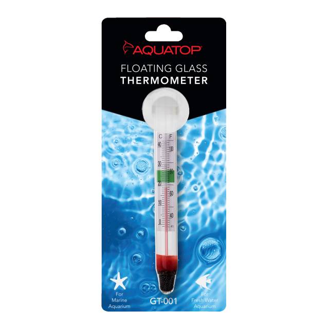 Aquatop GT-001 floating glass thermometer retail card, front