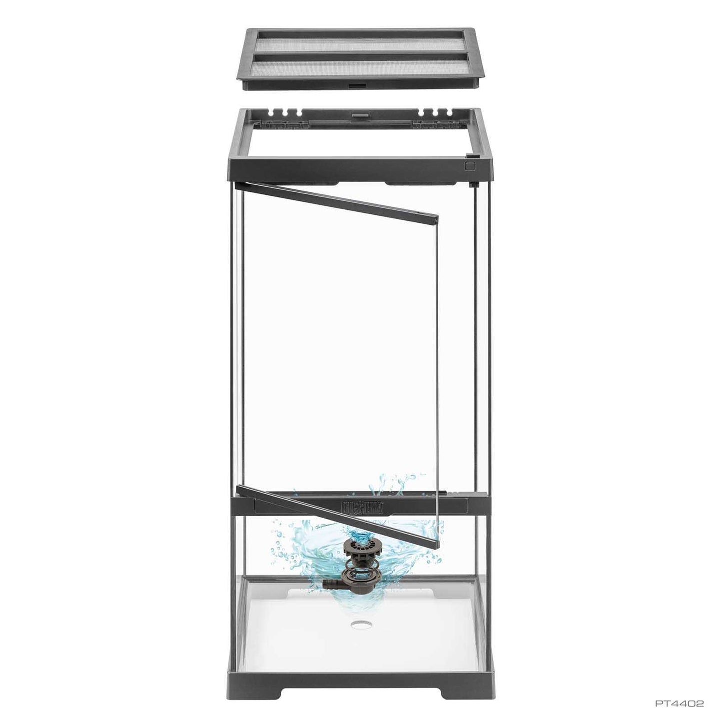Exo Terra Pro Paludarium extra-tall front-opening glass enclosure with a deep waterproof base and stainless steel screen top