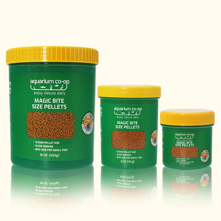 Aquarium Co-Op Magic Bite Size Pellets, all four container sizes