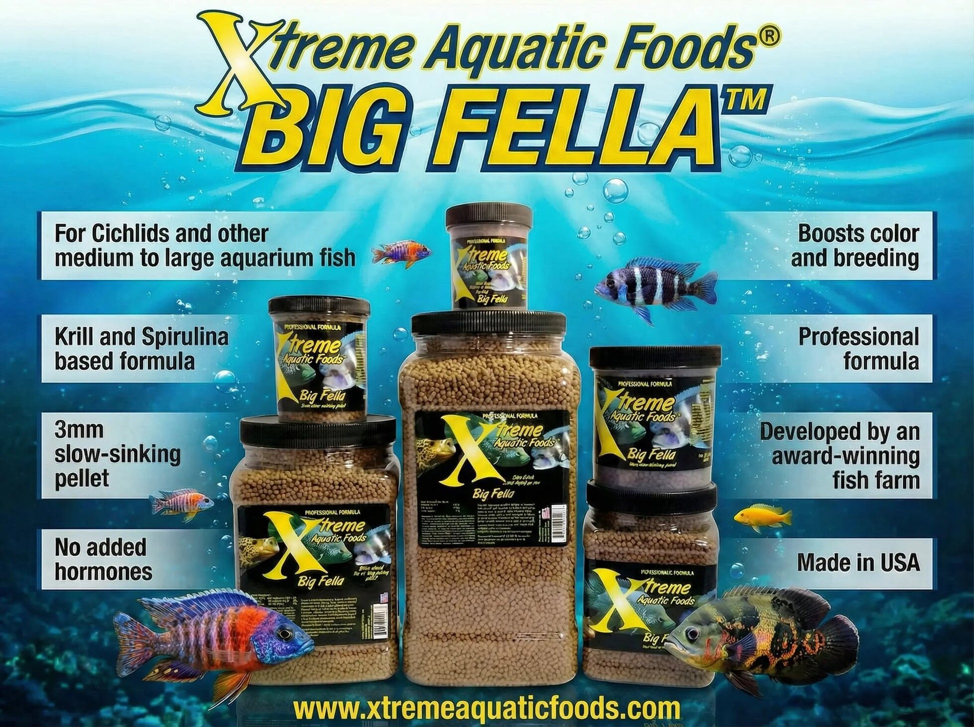 Xtreme Big Fella 3mm slow-sinking pellet freshwater cichlid and large fish food