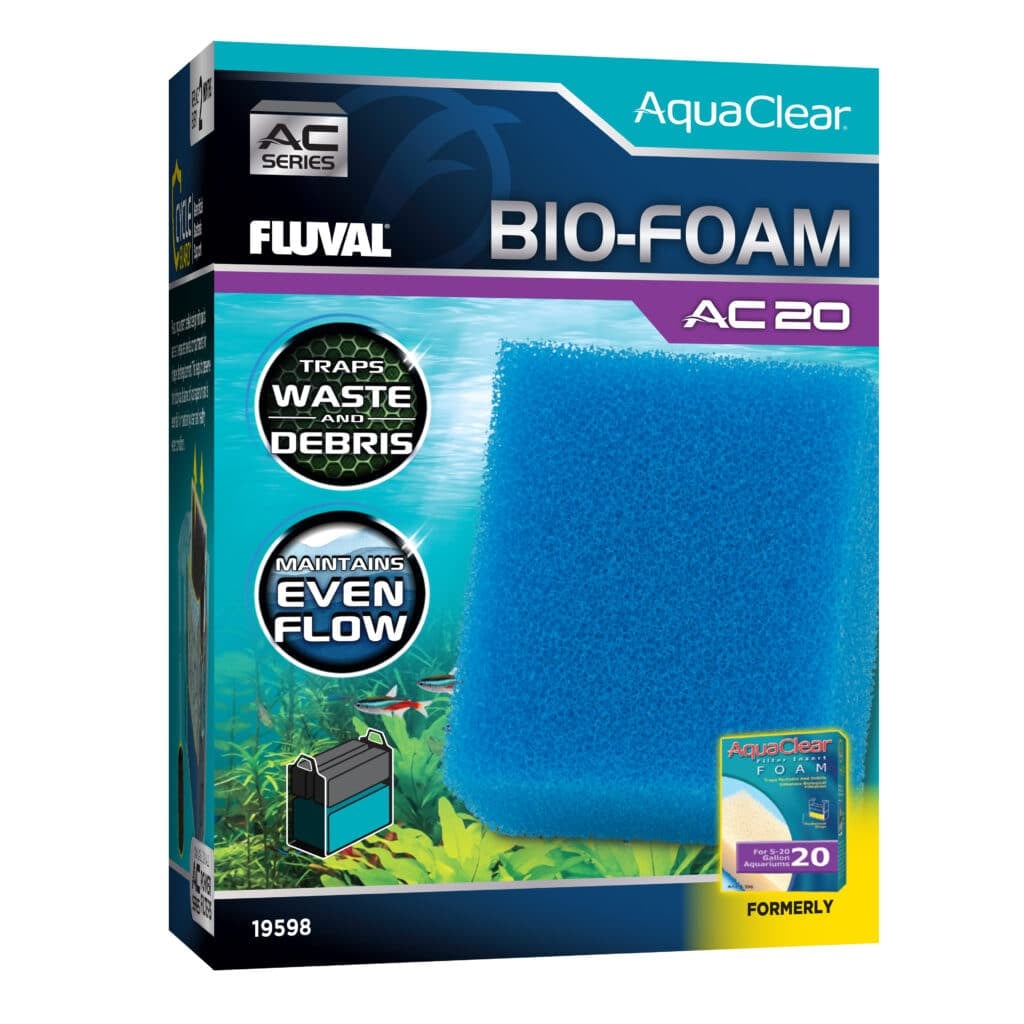 Fluval AquaClear BioFoam AC20 filter insert box, open-pore foam that traps debris and houses beneficial bacteria in the AquaClear 20 hang-on-back filter