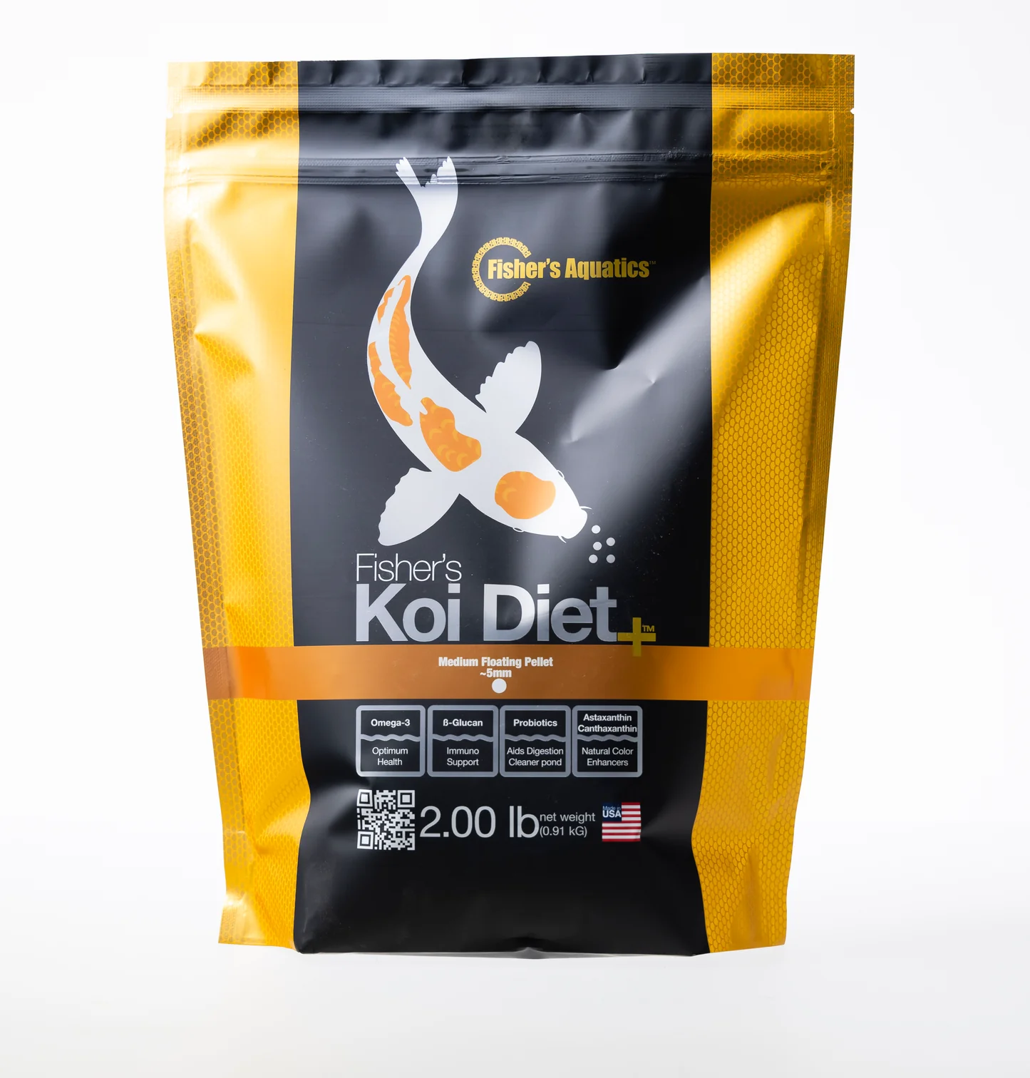 Fisher's Koi Diet+ 2 lb bag, medium 5mm floating pellet food for larger koi