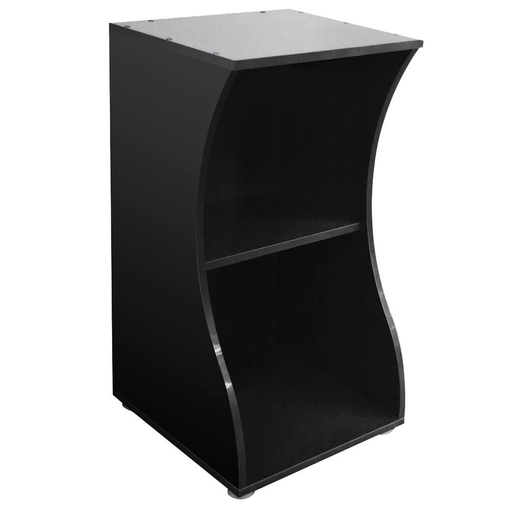 Fluval Flex 15 aquarium stand, black open-front curved cabinet with a center display shelf