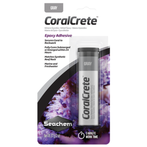 Seachem CoralCrete Gray two-part epoxy adhesive package for bonding coral to rockwork