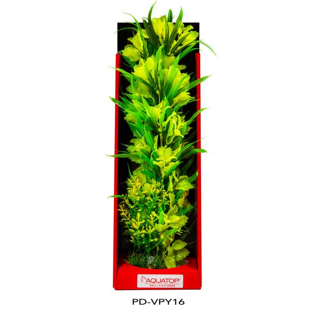 Aquatop Vibrant Passion Yellow 16 inch artificial aquarium plant in its package