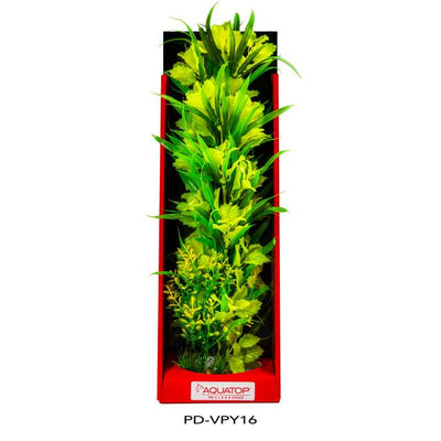 Aquatop Vibrant Passion Yellow 16 inch artificial aquarium plant in its package