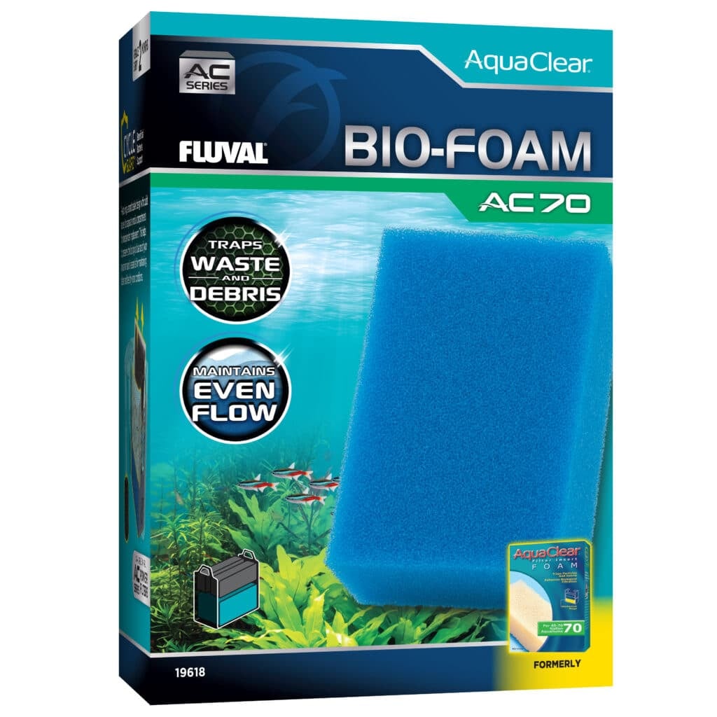 Fluval AquaClear BioFoam AC70 filter insert box, open-pore foam that traps debris and houses beneficial bacteria in the AquaClear 70 hang-on-back filter