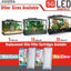 Marina LED aquarium kit sizes compared: 5, 10, and 20 gallon, with Bio-Carb and Bio-Clear replacement cartridges