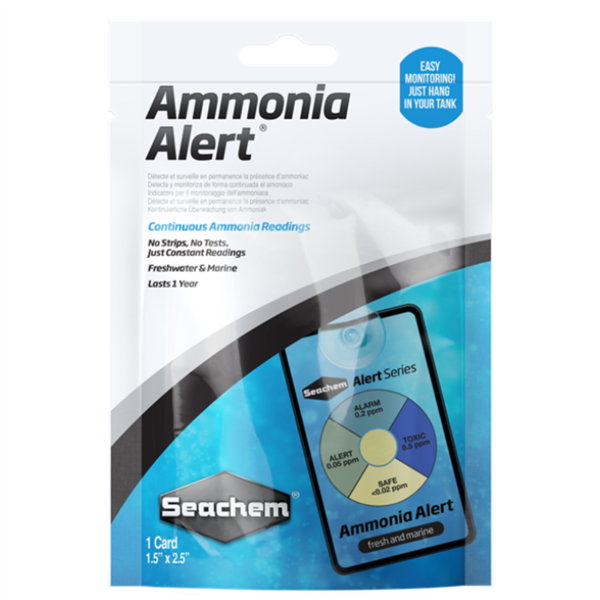 Seachem Ammonia Alert card, a continuous freshwater and marine ammonia monitor that lasts one year