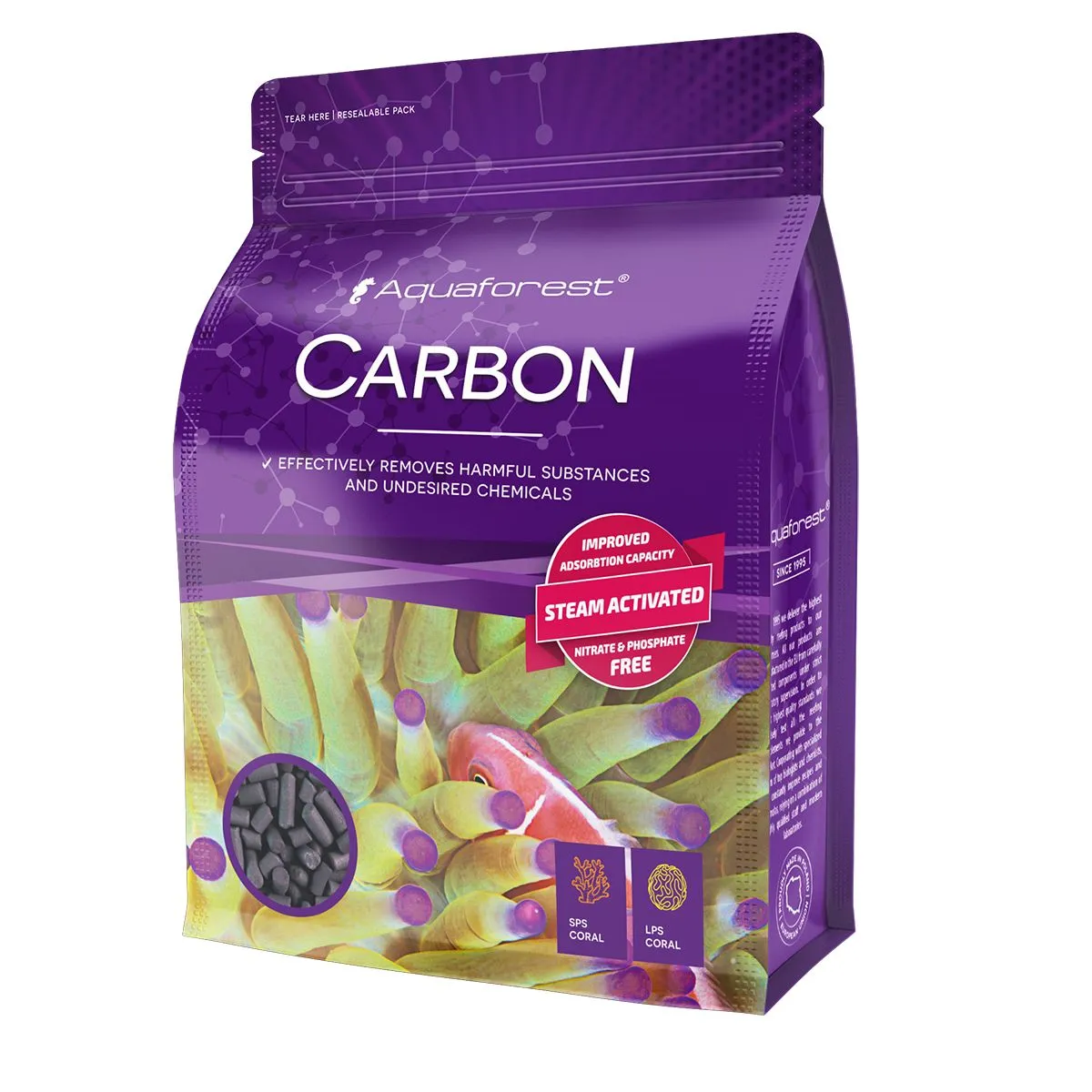 Aquaforest Carbon 1000mL pouch, steam-activated phosphate-free aquarium carbon for reef and freshwater tanks