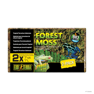 Exo Terra Forest Plume Moss 2-pack packaging, natural compressed moss for tropical terrarium humidity