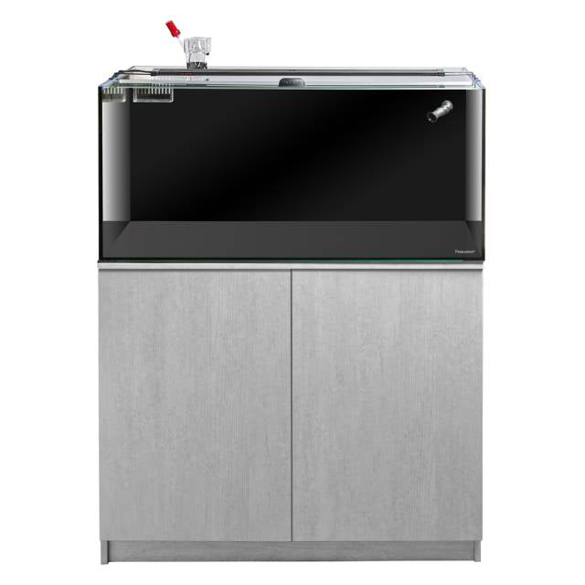 Aquatop Recife ECO larger aquarium with rear filter box on a gray cabinet stand